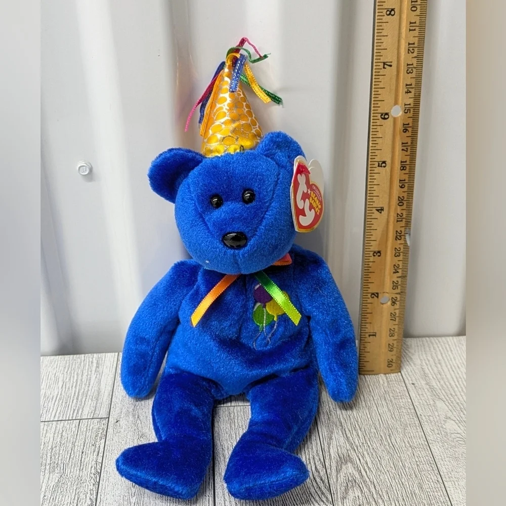Ty Happy Birthday Blue Bear with Party Hat Stuffed Animal